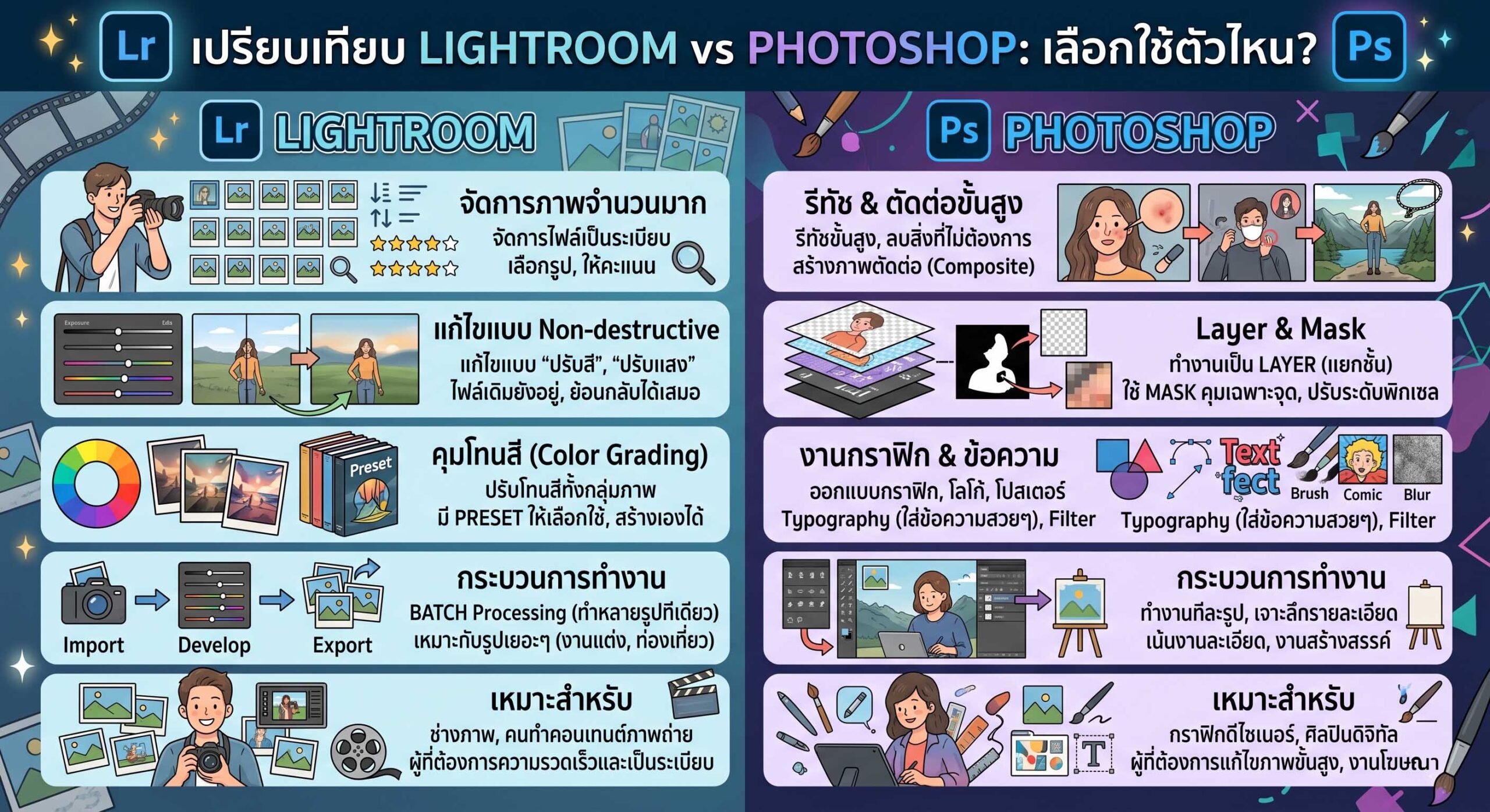 เปรียบเทียบหน้าจอ Lightroom และ Photoshop